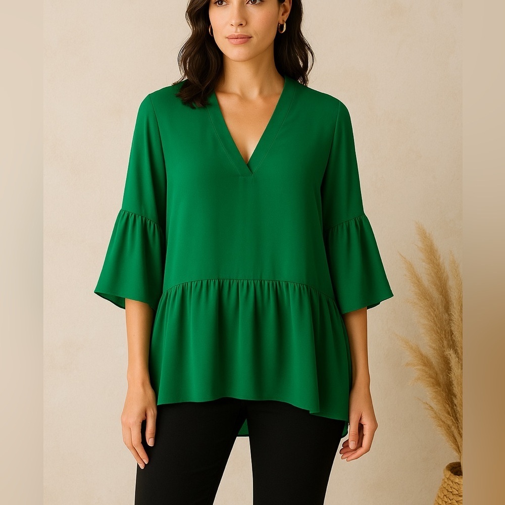 Zara oversized ruffle flowy top size xs travel vacation resort elegant - Picture 2 of 5
